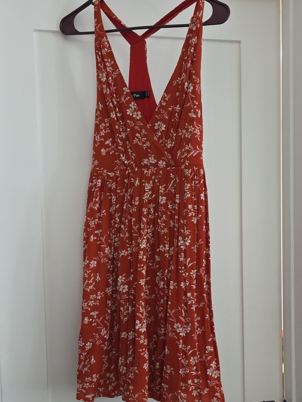 Sleeveless Rust Floral Midi Dress with V-Neck